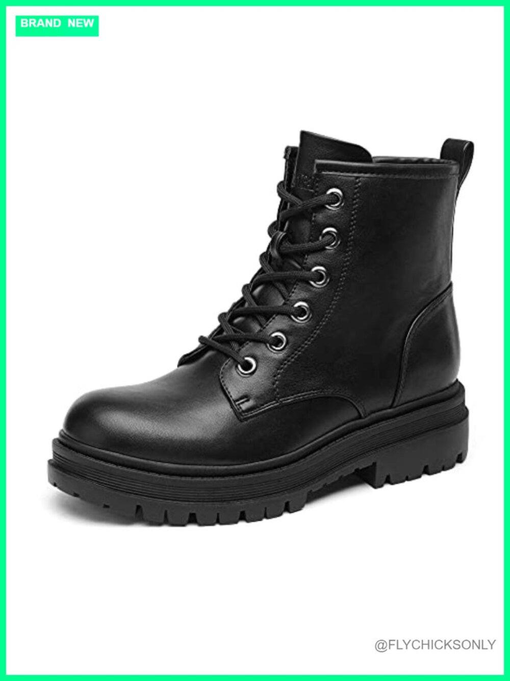 Faux Leather Lace-Up Combat Ankle Boots Side Zip Lug Sole